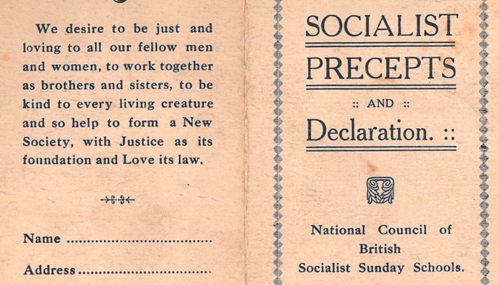 Front and back cover of a paper Socialist precepts and Declaration book.