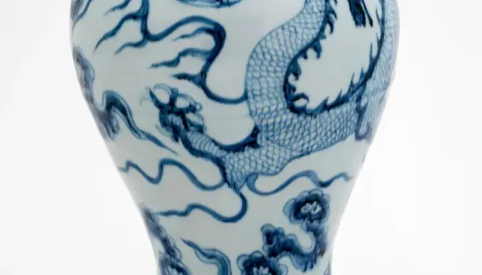 photo of a large blue and white jug with blue cobalt detailing.