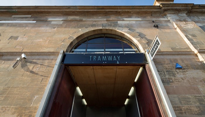Tramway front door - a large archway with the venue name across the top