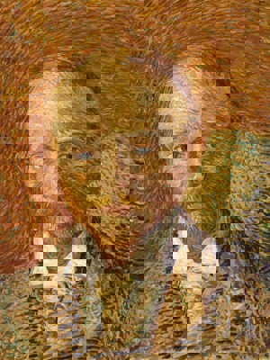 "Alexander Reid" by Vincent van Gogh. The painting shows a man with red hair, wearing period clothing.