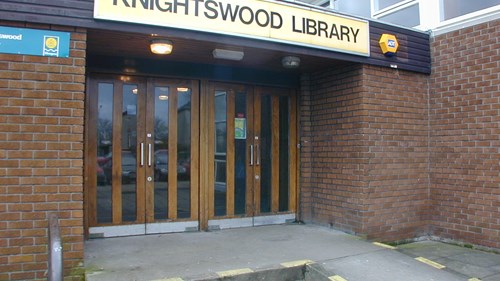 The entrance doors to Knightswood Library.