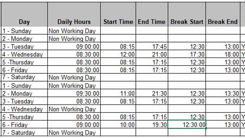 Work pattern template - Glasgow Life