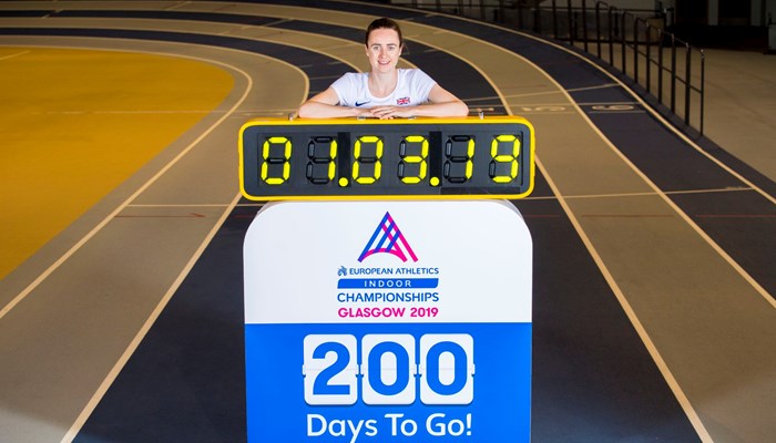Athlete Laura Muir attends the 200 days to go countdown for the 2019 European Indoor Athletics Championships