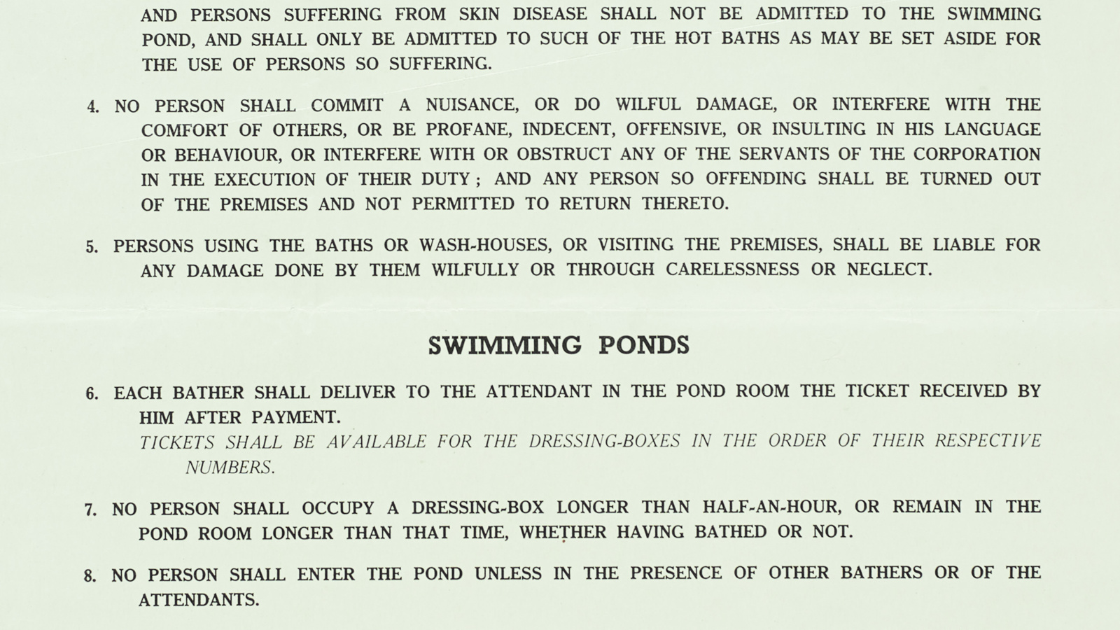 A copy of a Glasgow Council Public Baths and Wash-houses bye law