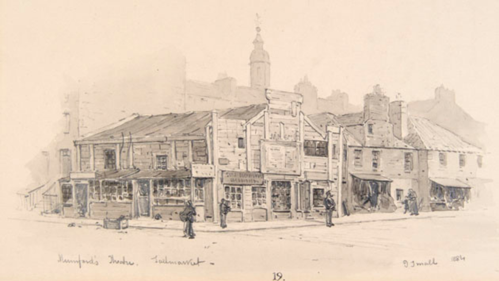 Drawing of a small theatre on a Glasgow Street