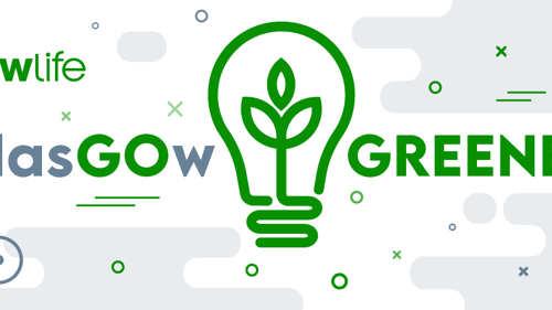 A graphic of leaves inside a lightbulb with text 'Glasgow Greener'