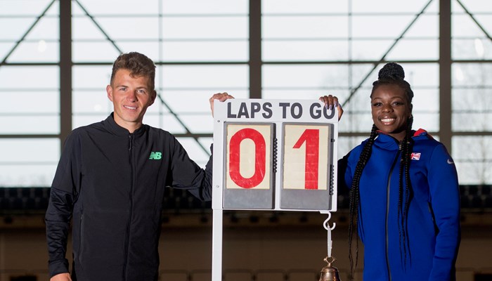 One month to go - Olympians Asha and Andrew pose for the 2019 European Indoor Athletics Championships