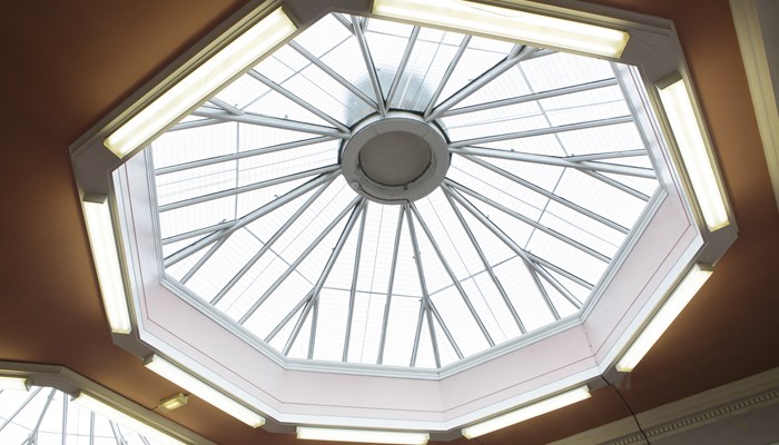 Large octagon shaped skylight at Couper Institute Library