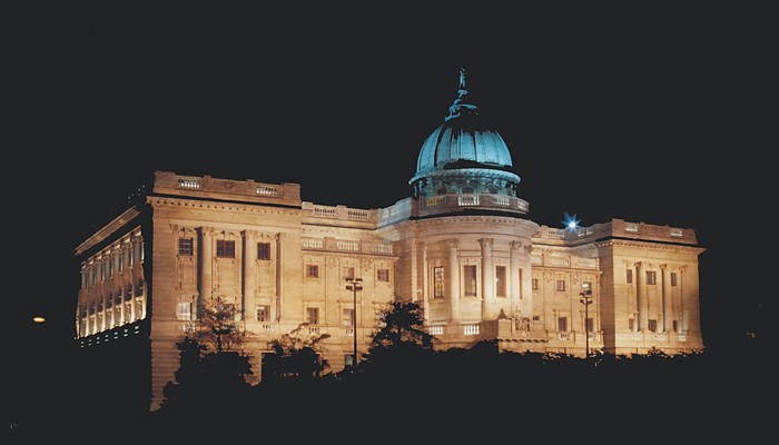 The Mitchell Library lit up at night 
