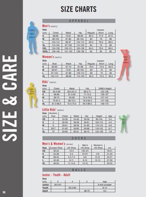Apparel and Clothing sizing chart provided by Nike