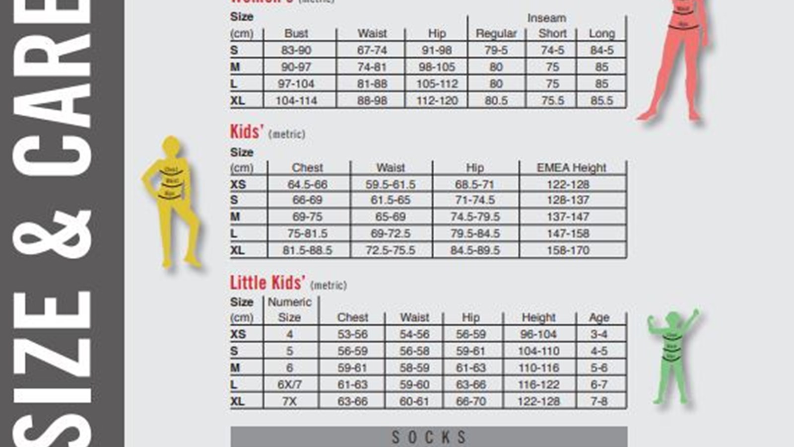 Apparel and Clothing sizing chart provided by Nike