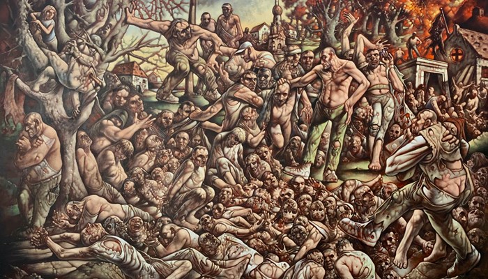 image of Peter Howson's painting massacre of Srebrenica