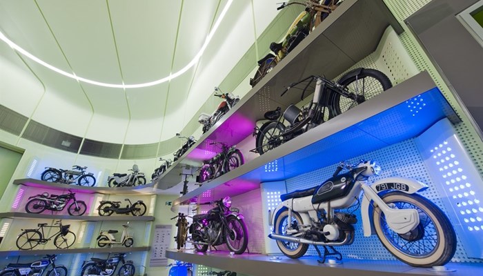 Photograph showing the Motorbike Wall at Riverside Museum