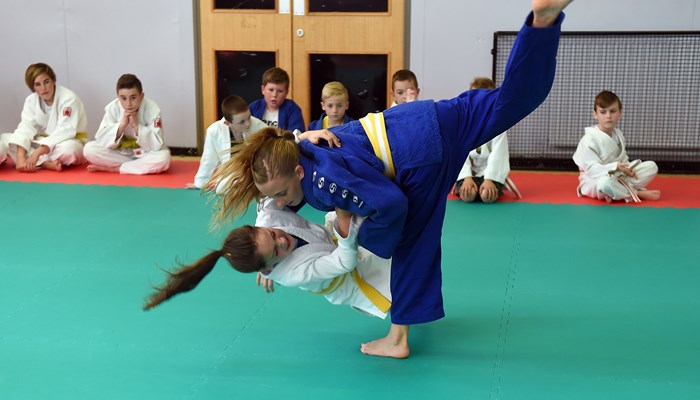 Two people taking part in martial arts