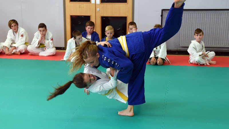 Two people taking part in martial arts