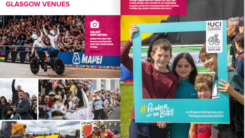 Webpage showing a photo collage of people enjoying a cycling event