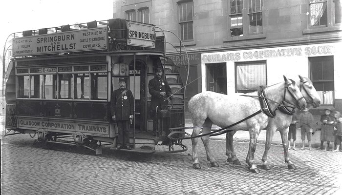 A horse drawn tram