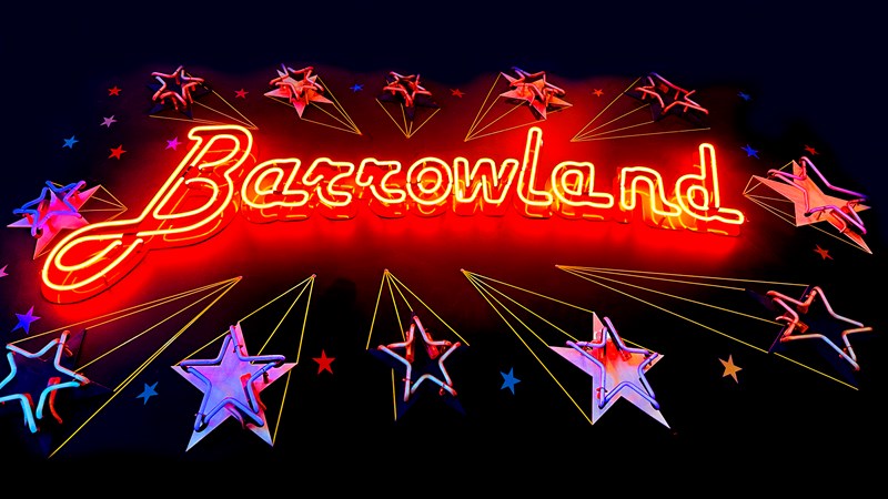Photograph showing a replica neon sign of the famous Barrowland Ballroom sign and stars