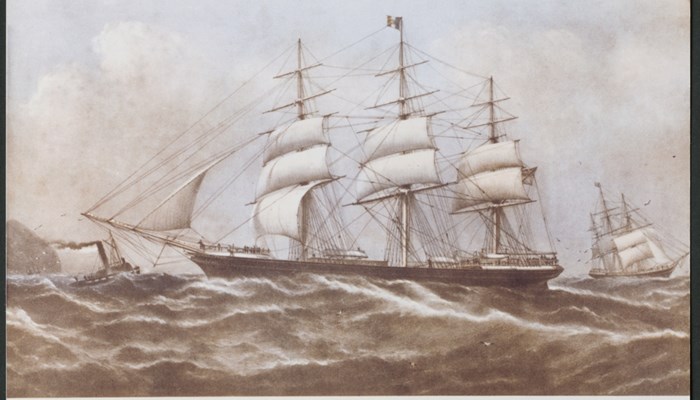Image of The Albion Line's Timaru sailing on choppy seas. Two other boats in background as well as Ailsa Craig.