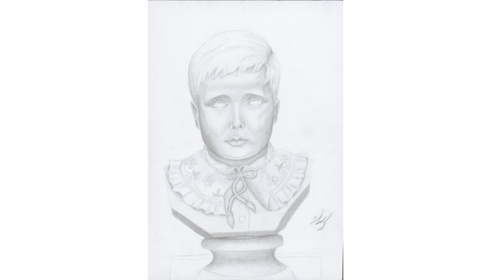 drawing of statue of child's head