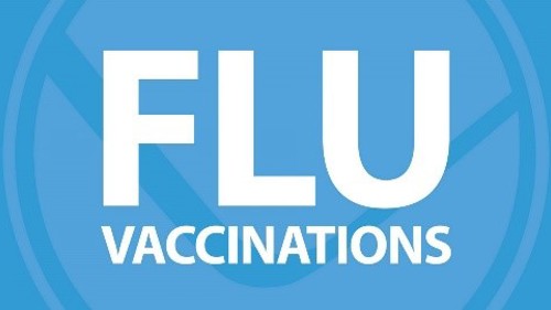 White text on a blue background 'Flu Vaccinations'