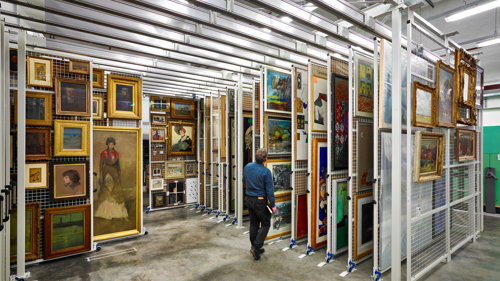 Racks of paintings in The Hunterian stores