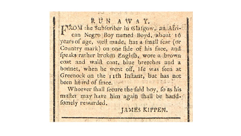 newspaper cutting about an escaped slave