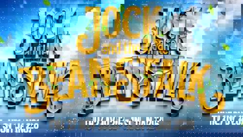 Poster for “Jock and the Beanstalk” with golden vine-wrapped title and show dates: 27 Nov 2025 – 11 Jan 2026.