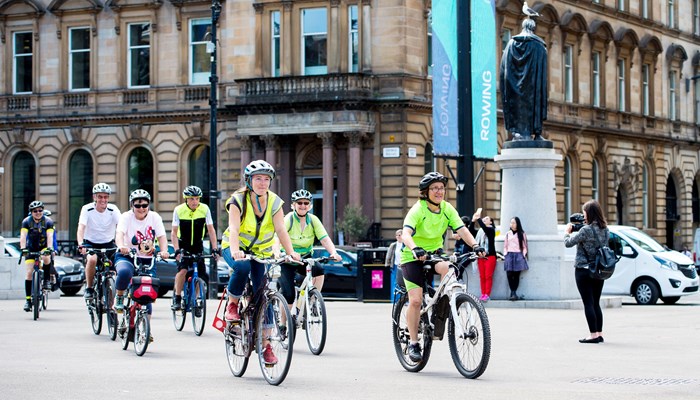 People cycling in Glasgow City Centre