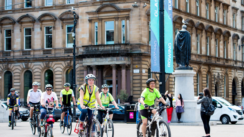 People cycling in Glasgow City Centre