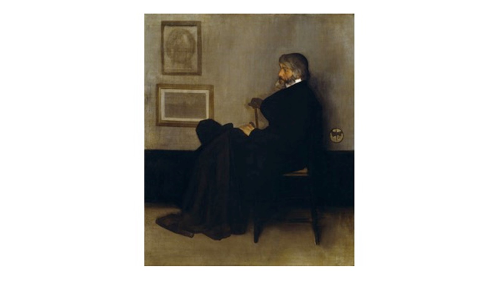 a dark portrait of a person looking off to the left in a dull room.
