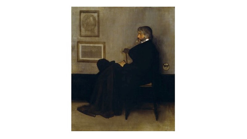 a dark portrait of a person looking off to the left in a dull room.