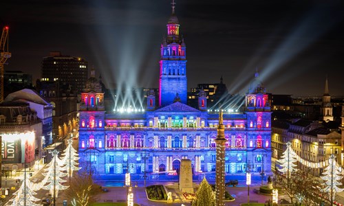 City Chambers lit up in bright festive colours for Glasgow Illuminated — Glasgow Life