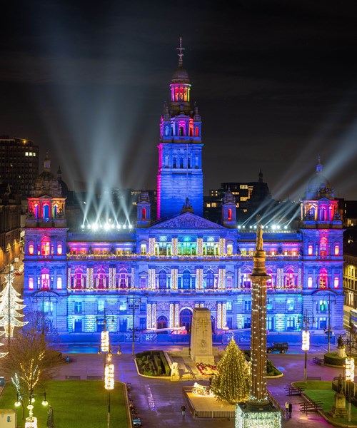 City Chambers lit up in bright festive colours for Glasgow Illuminated — Glasgow Life