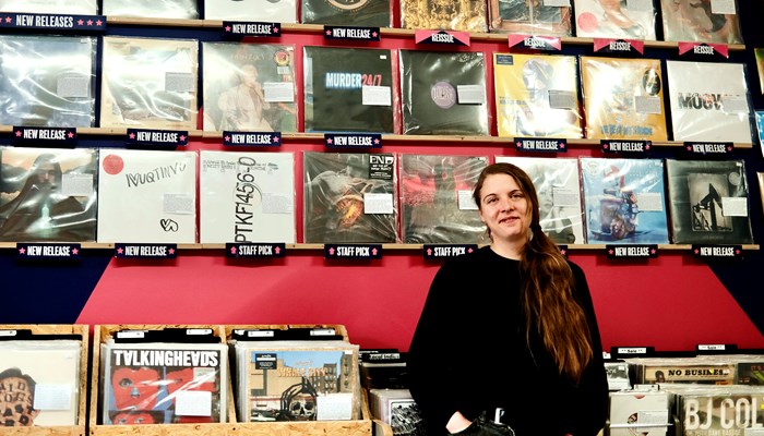 Photograph showing Faye, from the Some Great Reward record shop