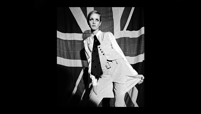 Twiggy modelling waistcoat and shorts ensemble, 1966. © Photograph Terence Donovan, courtesy Terence Donovan Archive. The Sunday Times, 23 October 1966 