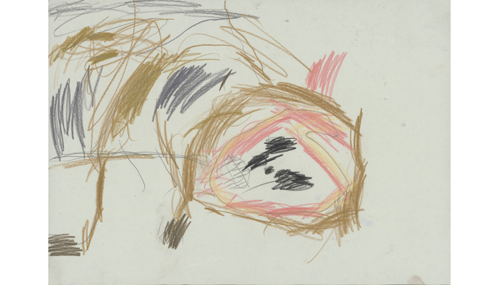 child's drawing of animal in brown and pink pencil