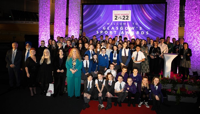 All of the winners on stage at the Emirates Arena in Glasgow for the 2022 Glasgow Sport Awards