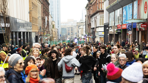 People dancing on Sauchiehall Street