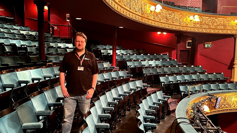 Photograph Gary Painter, who works at the stage door of the Theatre Royal, in Glasgow.