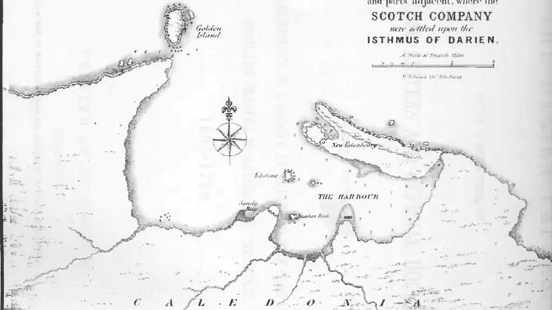 a paper map of Darien and the bay in which New Edinburgh was to be formed