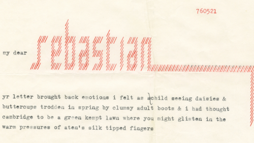 Typewritten letter. The name Sebastian is depicted using type to create a picture