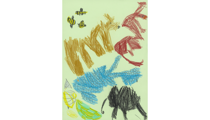 assorted drawings of animals including elephant