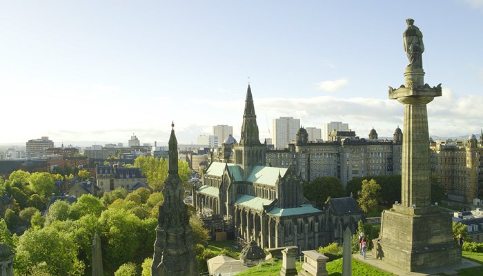 Aerial view of Glasgow Cathedral from the Necropolis.