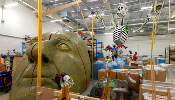 Photograph showing some of the objects in a vast storage pod within Glasgow Museums Resource Centre.