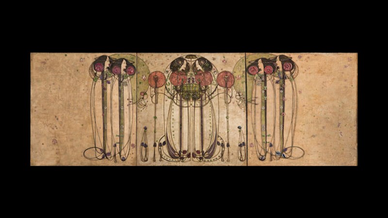 Photo showing the Gesso panel 'The Wassail' The Wassail, by Charles Rennie Mackintosh