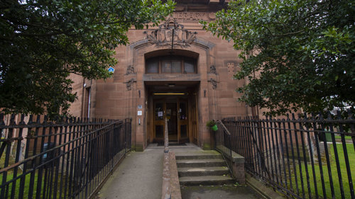 Whiteinch Library from steps leading to open library door