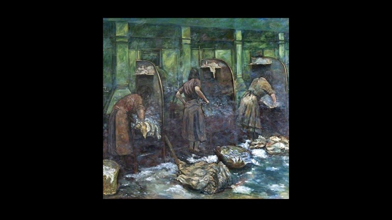 Photograph showing a painting by Andrew Hay called 'The Steamie'