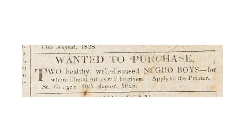 an advert to purchase slaves in a newspaper