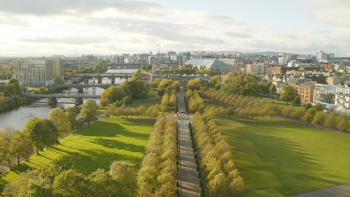 An aerial view of Glasgow Green